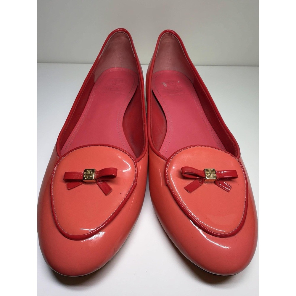 TORY BURCH Dakota LOAFER Rose Pink Lobster Red Ballet PATENT LEATHER Sz 6.5 - Picture 2 of 9